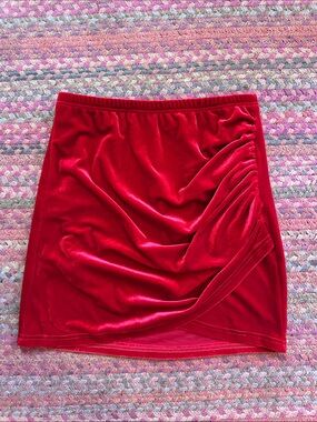 Red Velvet Ruched WRAP FRONT STRETCH Mini Skirt